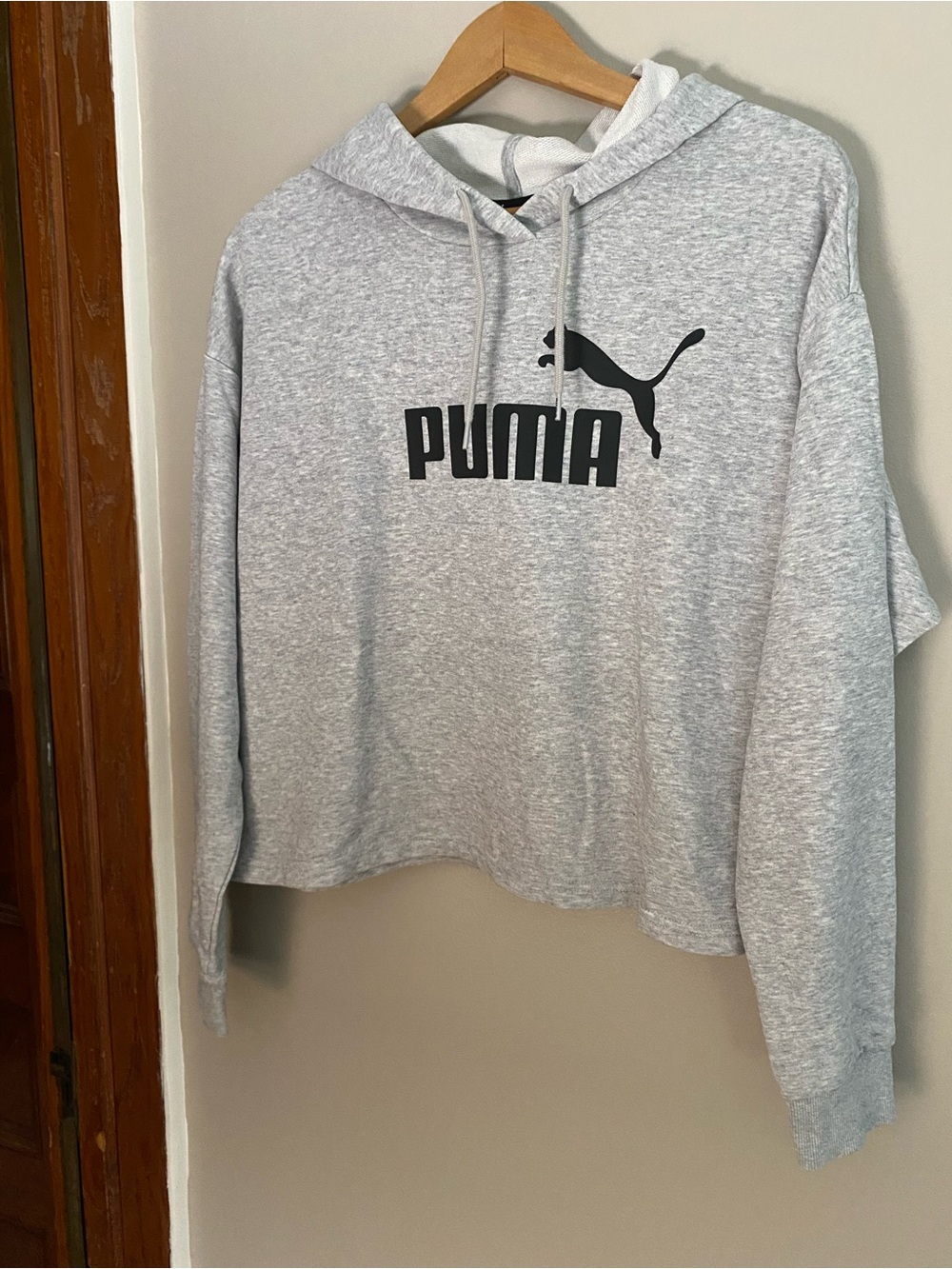 Puma Gray Cropped Hooded Sweatshirt with Black Logo